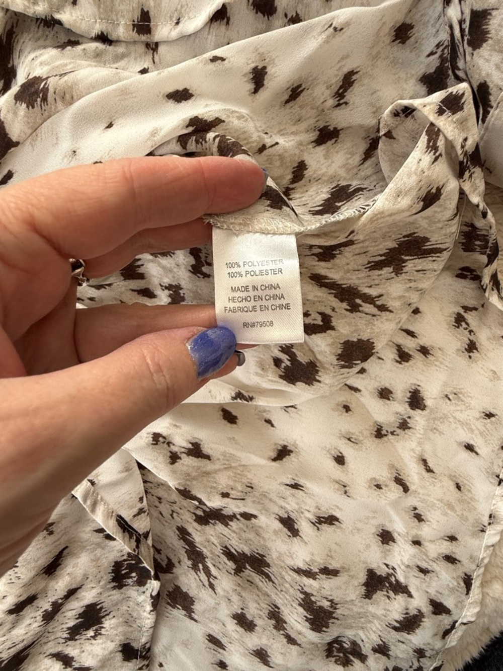 Violet & Claire Cream Sheer Henley Blouse with Black Speckle Print - Picture 5 of 5